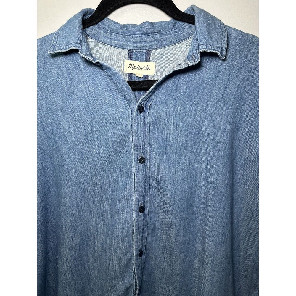 Madewell Denim Top Sz XXS Ruffie Shirt Blouse Cotton Linen Cap sleeve